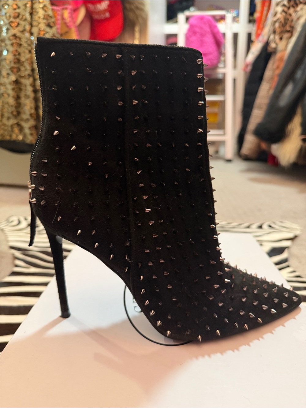 Steve Madden Black Spike Studded Suede Stiletto Ankle Bootie